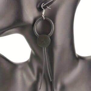 Modern Minimalist Artsy Unique Black Rubber Circular Hanging Earrings
